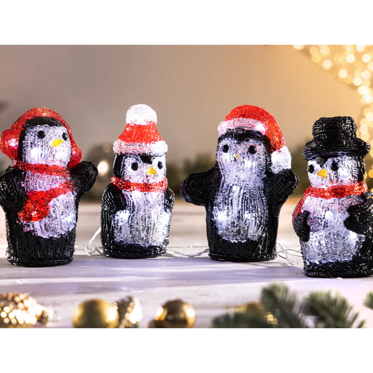 LED-Acryl-Mini-Figur 4er-Set - Pinguin