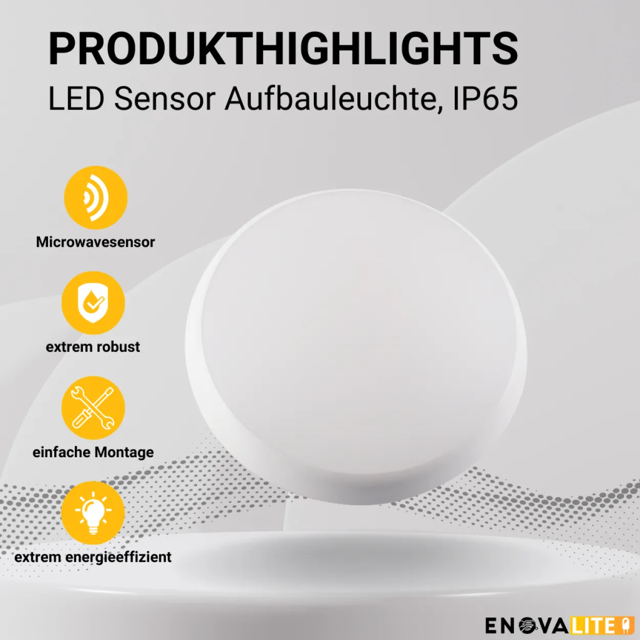 LED Aufbauleuchte mit Sensor, 18W, 4000K, ø250mm