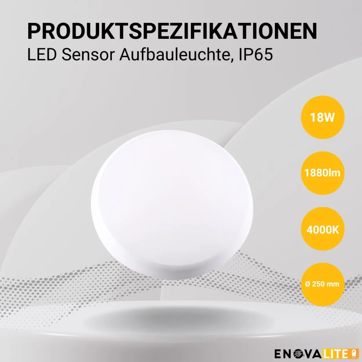 LED Aufbauleuchte mit Sensor, 18W, 4000K, ø250mm
