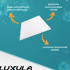 LED BackLit Panel, 62x62 cm, CRI98, 40W, 4000lm, 4000K