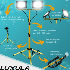LED Baustrahler mit Stativ, 2x 50 W, 4000 K (neutralweiß)