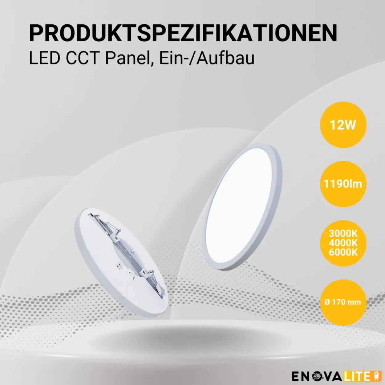 LED CCT Panel, Ein-/Aufbau, 12W, ø170mm, Lochdurchm. variabel