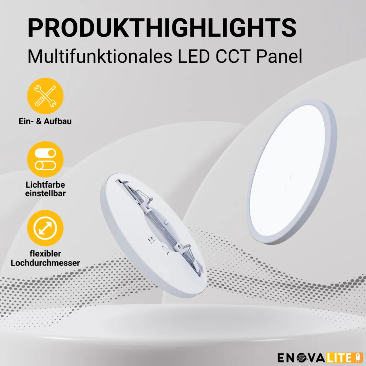 LED CCT Panel, Ein-/Aufbau, 12W, ø170mm, Lochdurchm. variabel