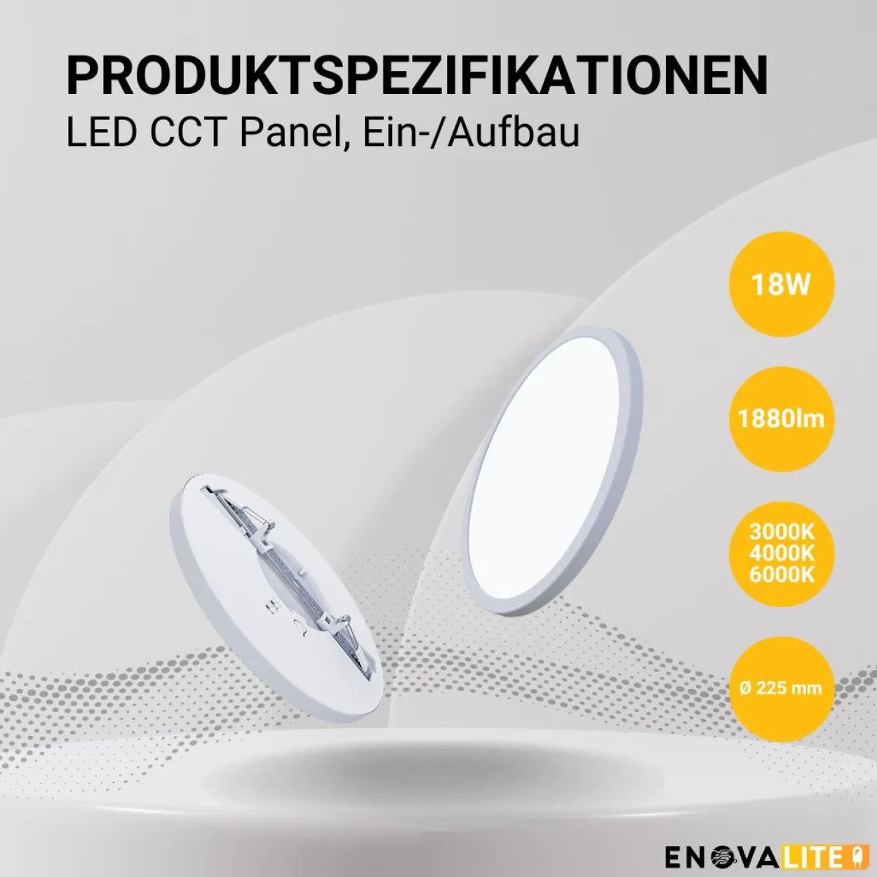 LED CCT Panel, Ein-/Aufbau, 18W, ø225mm, Lochdurchm. variabel
