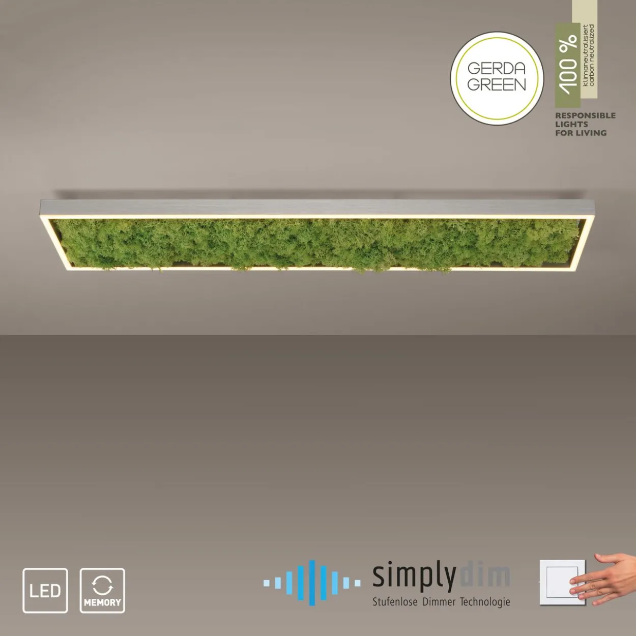LED Deckenleuchte GREEN KNUT, mit echtem Moos, dimmbar, 3000 K