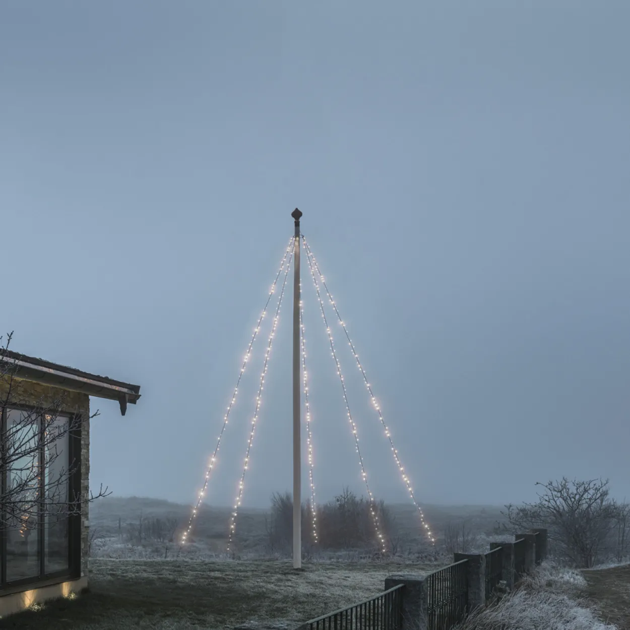 LED Fahnenmastbeleuchtung mit Ring, 5 Stränge à 100 gefr. Dioden, 500 ww Dioden, Außen (IP44)