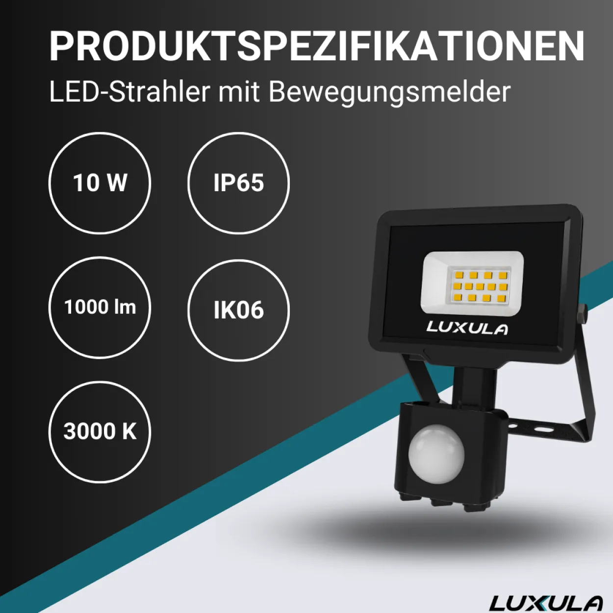 LED-Fluter mit Bewegungsmelder, 10 W, 3000 K