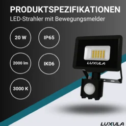 LED-Fluter mit Bewegungsmelder, 20 W, 3000 K