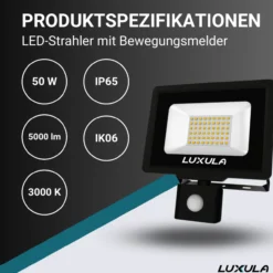 LED-Fluter mit Bewegungsmelder, 50 W, 3000 K