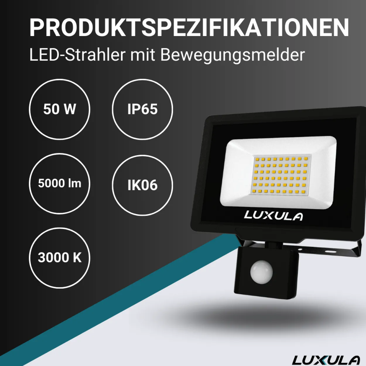 LED-Fluter mit Bewegungsmelder, 50 W, 3000 K