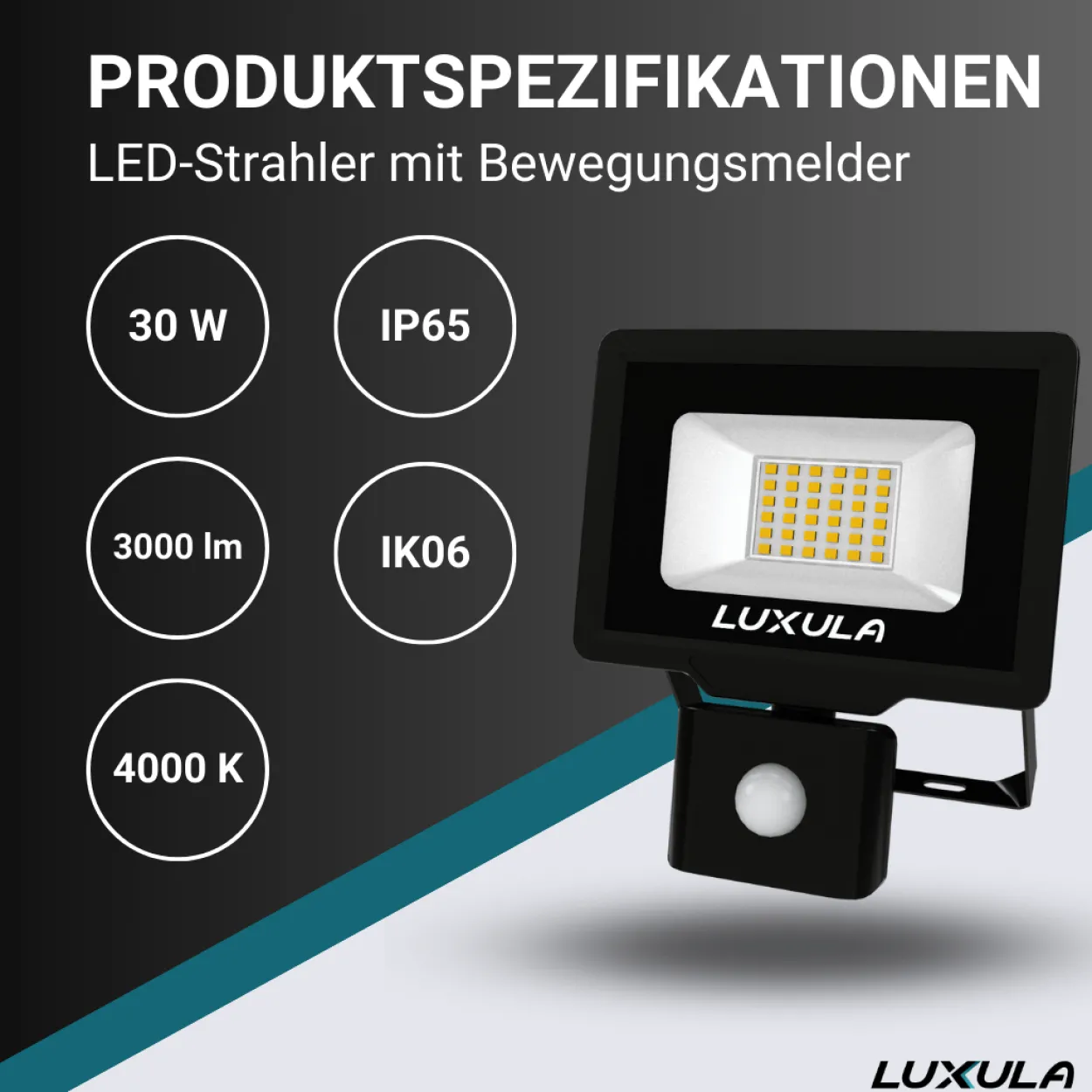 LED-Fluter mit Bewegungsmelder, 30 W, 4000 K