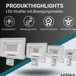 LED-Fluter mit Bewegungsmelder, 20 W, 4000 K (neutralweiß), 2000 lm, weiß, IP65
