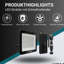 LED-Fluter mit Schnellverbinder, 10 W, 4000 K (neutralweiß), 950 lm, schwarz, IP65