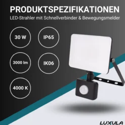 LED-Fluter mit Schnellverbinder & Bewegungsmelder, white cover, 30 W, 4000 K (neutralweiß)