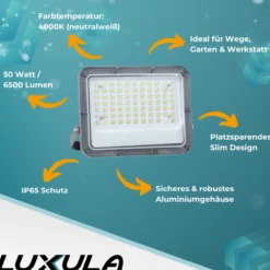 LED-Fluter, 50 W, 4000 K (neutralweiß), 6500 lm, grau, IP65
