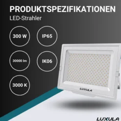 LED-Fluter, 300 W, 3000 K (warmweiß), 30000 lm, weiß, IP65