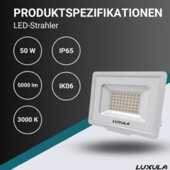 LED-Fluter, 50 W, 3000 K (warmweiß), 5000 lm, weiß, IP65