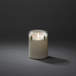 LED Gedenklicht, 8h Timer, 1 flackernde warmweiße Diode, Außen (IP44), Batterie: 2xD 1,5V (exkl.)