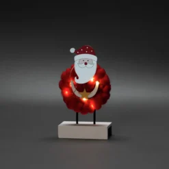 LED Holzsilhouette "Santa" rot, 6H Timer, 6 warmweiße Dioden, Innen, Batterie: 2 x AA 1,5V (exkl.)