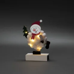 LED Holzsilhouette "Schneemann", weiß, 6H Timer, 6 warmweiße Dioden, Batterie: 2xAA 1,5V (exkl.)