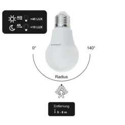 LED Leuchtmittel mit Dämmerungs und Bewegungs-Sensor, E27