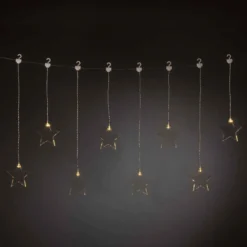 LED Lichtervorhang, 8 Kunststoffsterne, 8 warmweiße Dioden, 3V, Innen, transparentes Kabel