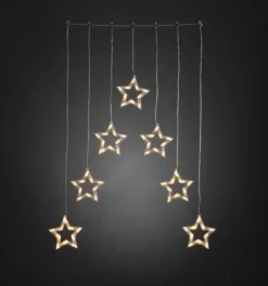 LED Lichtervorhang mit 7 Sternensilhouetten 18 x 18,5 cm, 70 warmweiße Dioden, 24V, Außen (IP44)