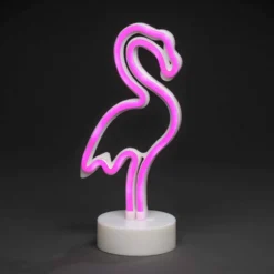 LED Schlauchsilhouette Flamingo, 6h Timer, 98 pinke Dioden, Innen, Batterie: 3 x AA 1,5V (exkl.)