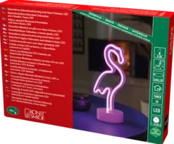 LED Schlauchsilhouette Flamingo, 6h Timer, 98 pinke Dioden, Innen, Batterie: 3 x AA 1,5V (exkl.)