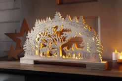 LED-Schwibbogen aus Holz - Wald mit Futterkrippe