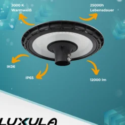 LED Straßenleuchte, rund, 120 W, 12000 lm, 3000 K (warmweiß), IP65, Parkanlage