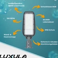 LED Straßenleuchte, 150 W, 3000 K (warmweiß), 15000 lm, grau, IP65, Wand- und Mastmontage