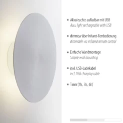 LED Wandleuchte AKKU PUNTUA, Akkubetrieb, Klettverschluss, Aluminium