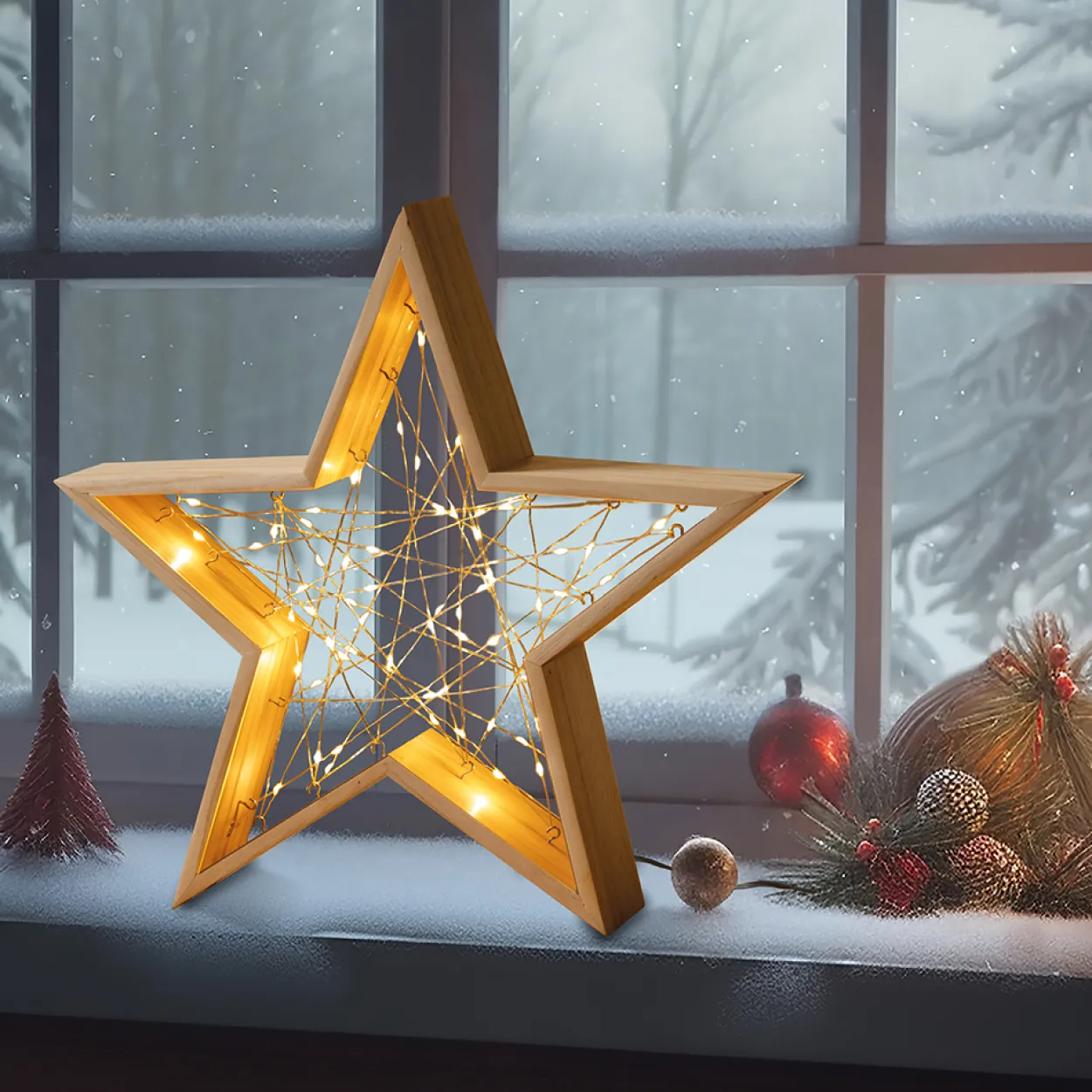 LED-Weihnachts-Dekoration "LED Holzstern"