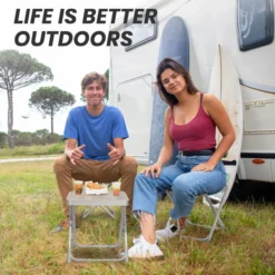 Leichter Campinghocker mit MDF Tisch, Aluminium Beistelltisch für Picknick und Balkon