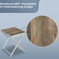 Leichter Campinghocker mit MDF Tisch, Aluminium Beistelltisch für Picknick und Balkon
