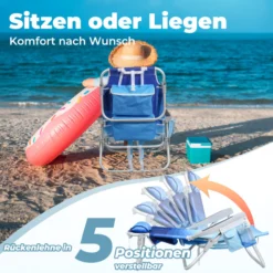 Leicht Strandstuhl, mit Kühltasche und Aufbewahrungstasche, 5-fach Verstellbar,Welle