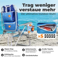 Leicht Strandstuhl, mit Kühltasche und Aufbewahrungstasche, 5-fach Verstellbar,Welle
