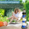 Lemodo Gartendeko Leuchtturm mit Solar blau/weiß, handbemalte Gartenfigur 83 cm hoch