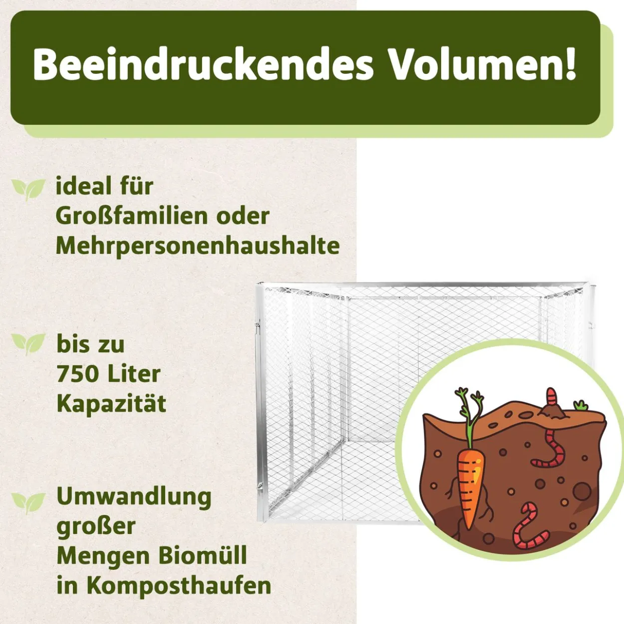 Lemodo Komposter mit Bodengitter, 750 Liter Volumen, Metallkomposter