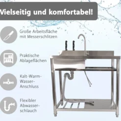 Lemodo Spültisch freistehend mit Kalt Warm Anschluss, L 100x51,5x100 cm