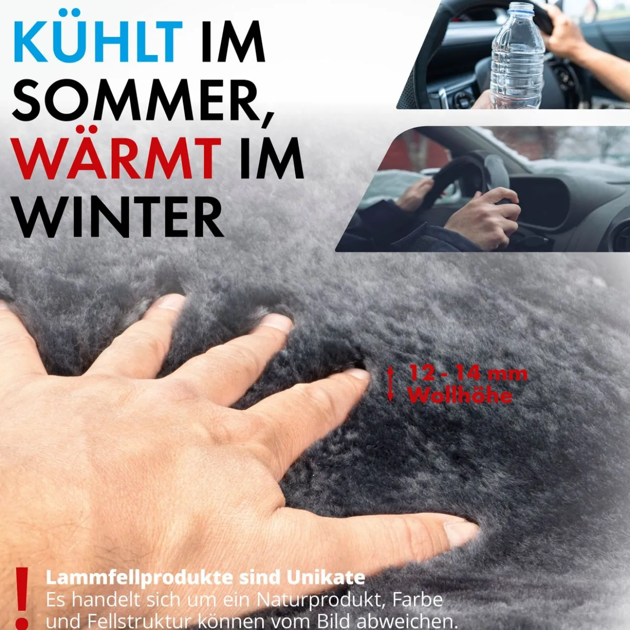 Lenkradbezug Lammfell anthrazit