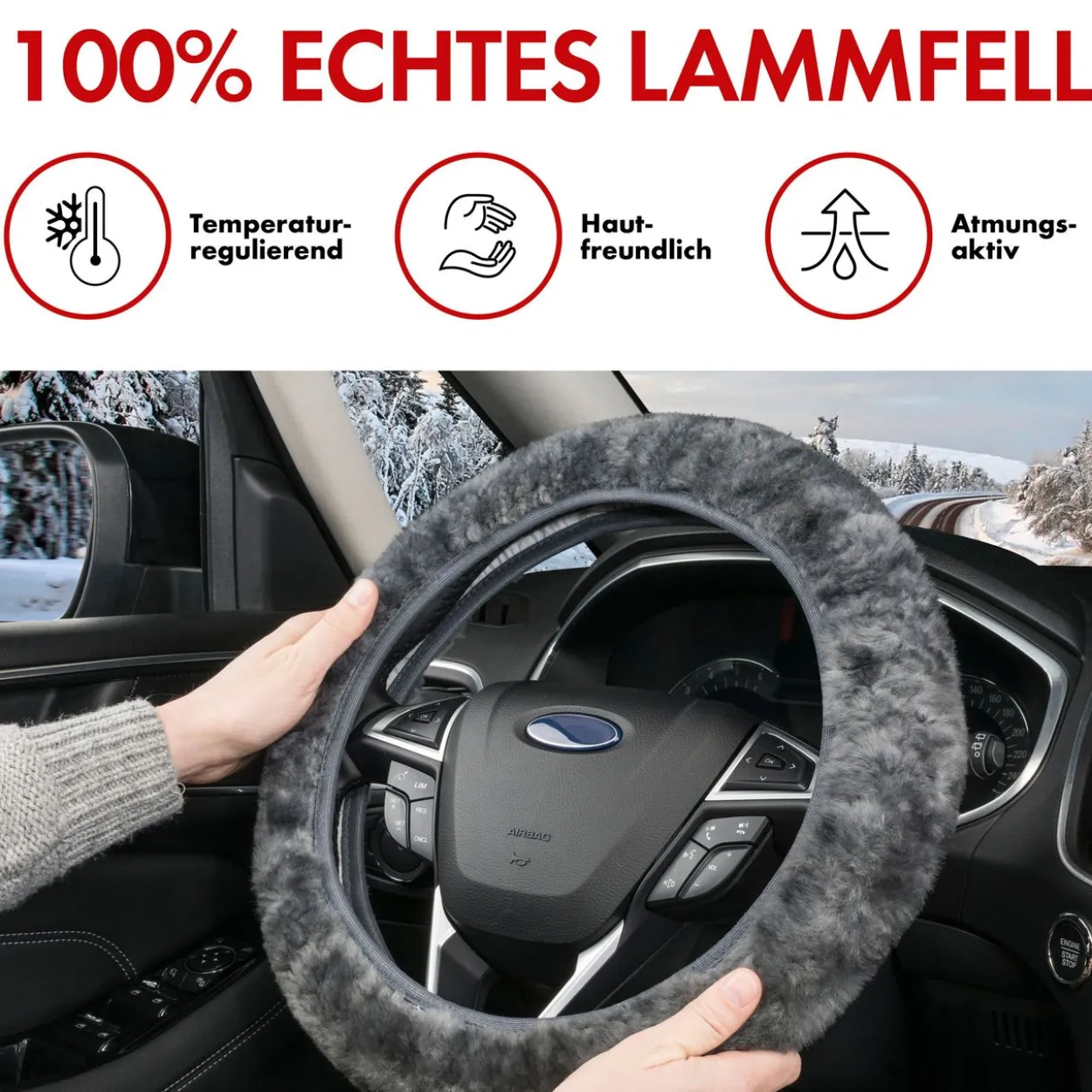 Lenkradbezug Lammfell anthrazit