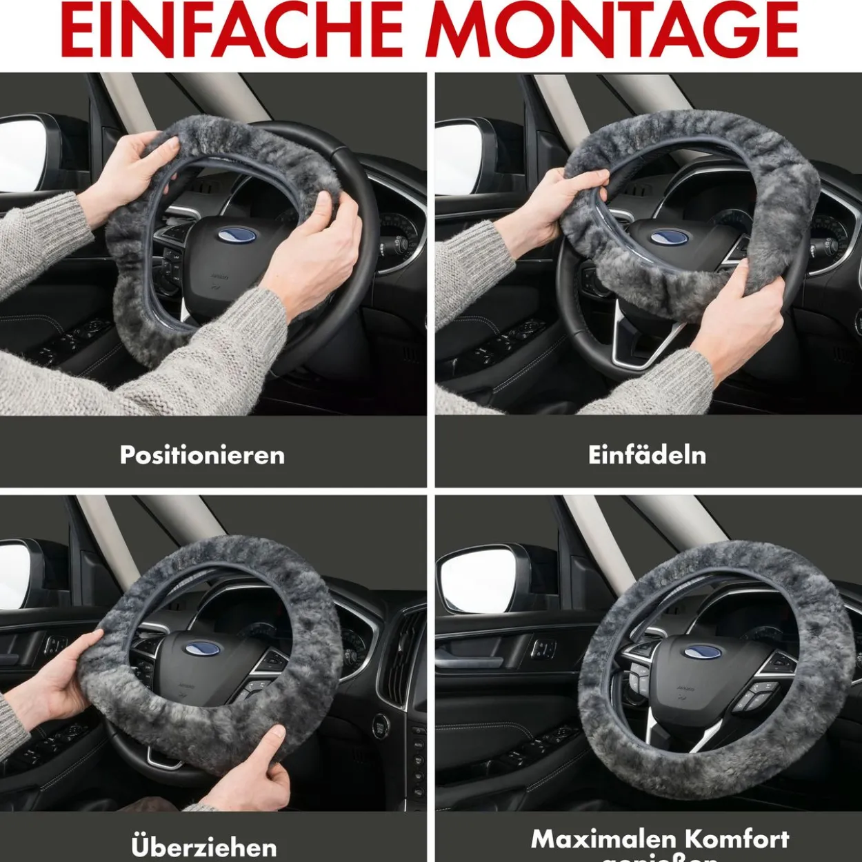 Lenkradbezug Lammfell anthrazit