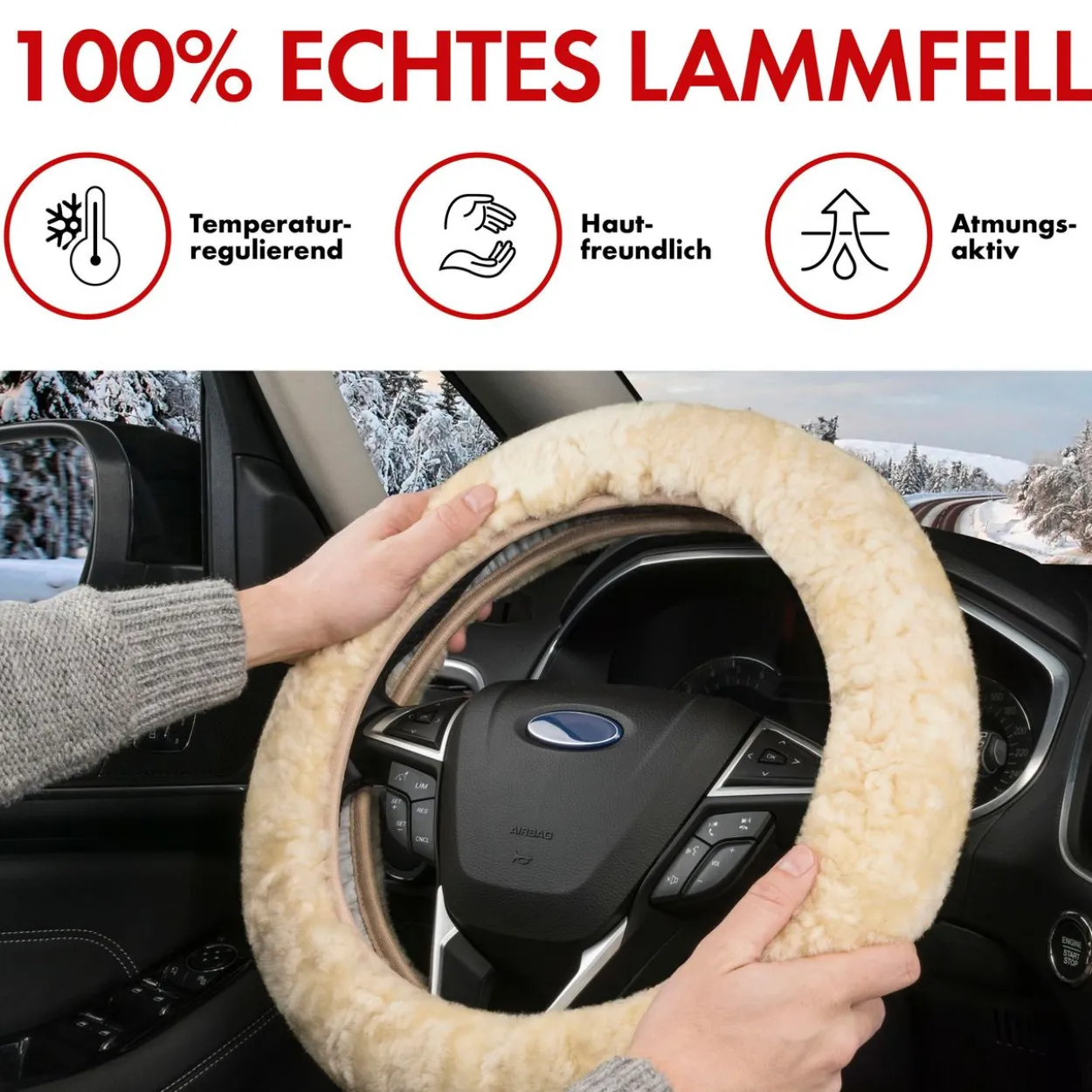 Lenkradbezug Lammfell beige