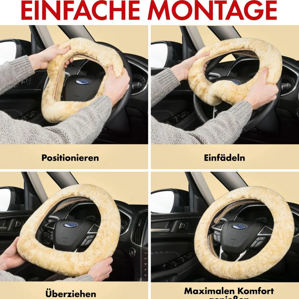 Lenkradbezug Lammfell beige