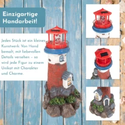Leuchtturm mit Solarlicht und rotierendem Leuchtfeuer, Gartendeko 43 cm hoch