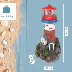 Leuchtturm mit Solarlicht und rotierendem Leuchtfeuer, Gartendeko 43 cm hoch
