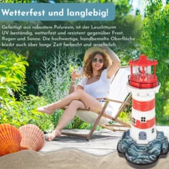 Leuchtturm rot,weiß mit rotierendem Leuchtfeuer, Solarleuchte 43 cm hoch