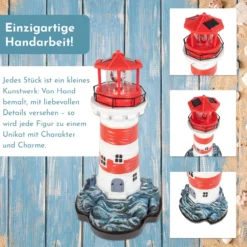 Leuchtturm rot,weiß mit rotierendem Leuchtfeuer, Solarleuchte 43 cm hoch